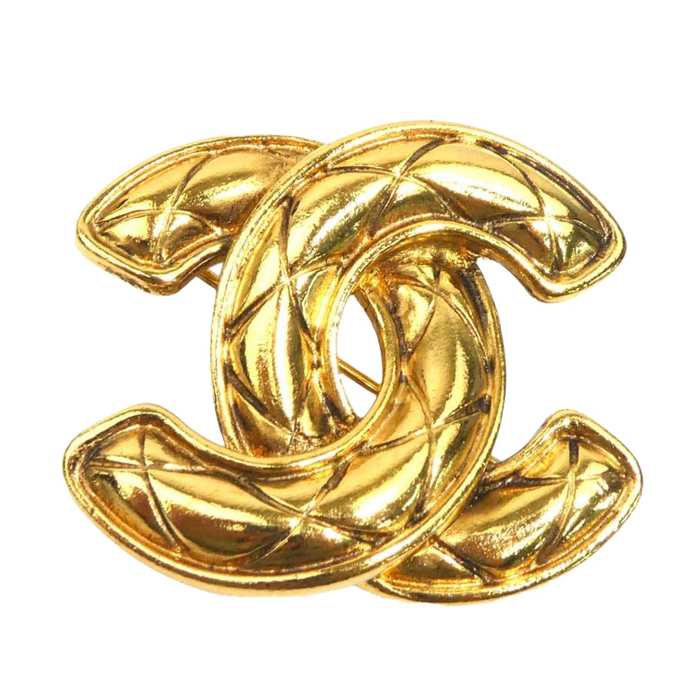 Pre-Loved Chanel CC Gold Plated Quilted Brooch